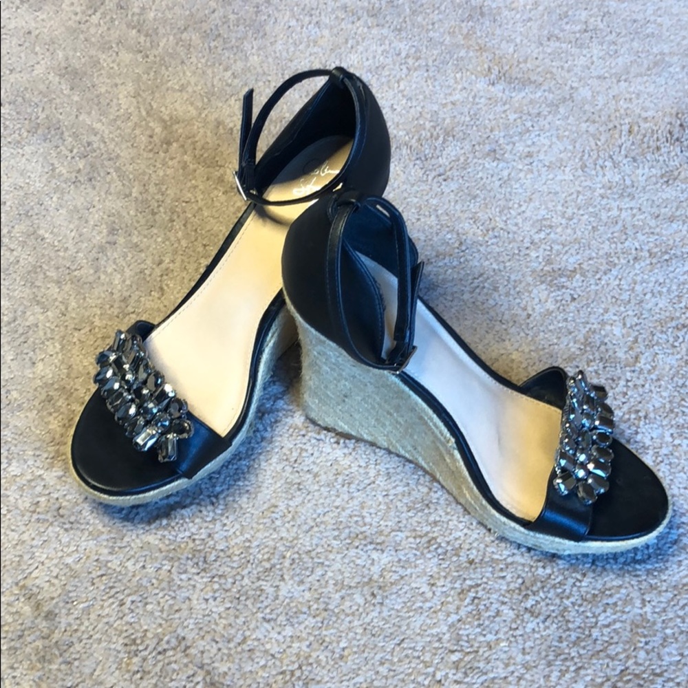 Black Jeweled Wedges